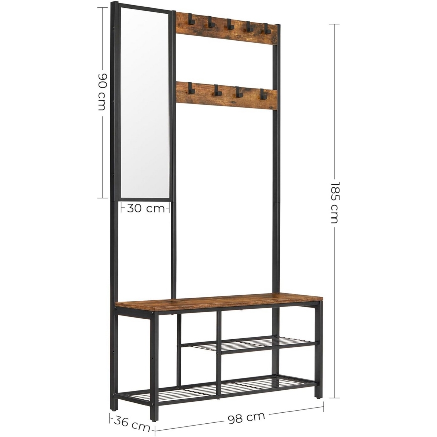 Samostojeći stalak za kapute sa ogledalom NAVOR braon/crna