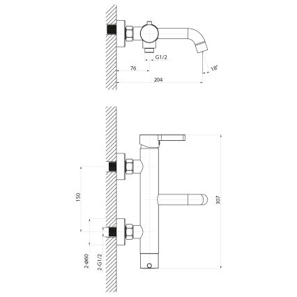 Sapho - Baterija za kadu ICONIC, mat crna