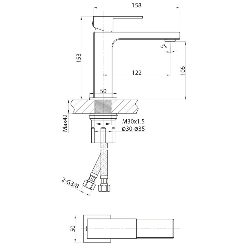 Sapho - Baterija za umivaonik CUBEMIX 15,3 cm mat crna