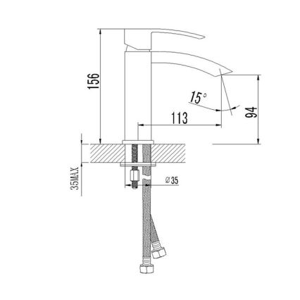 Sapho - Baterija za umivaonik GINKO 15,6 cm mat crna