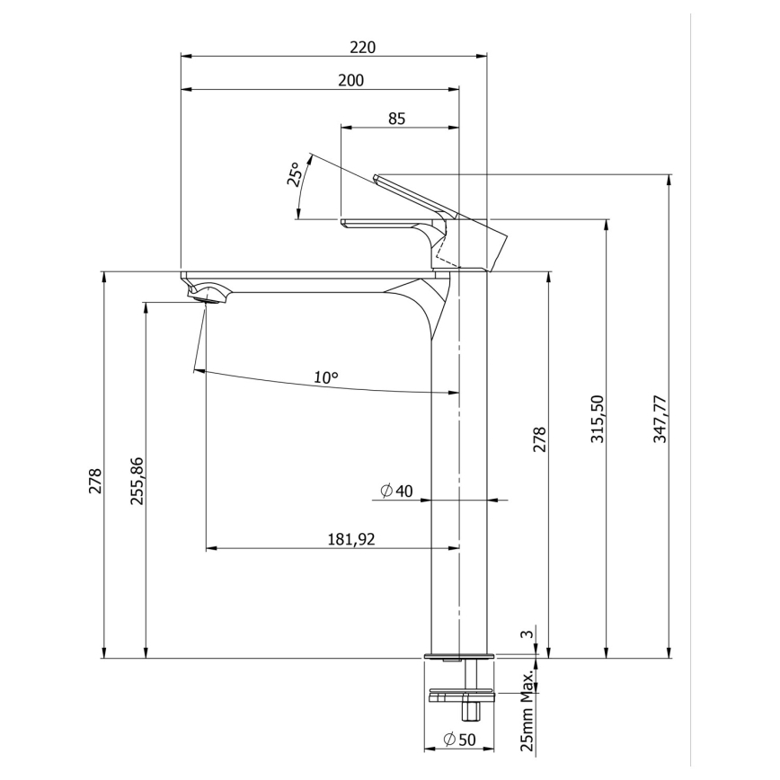 Sapho - Baterija za umivaonik PAX 31,5 cm sjajni hrom