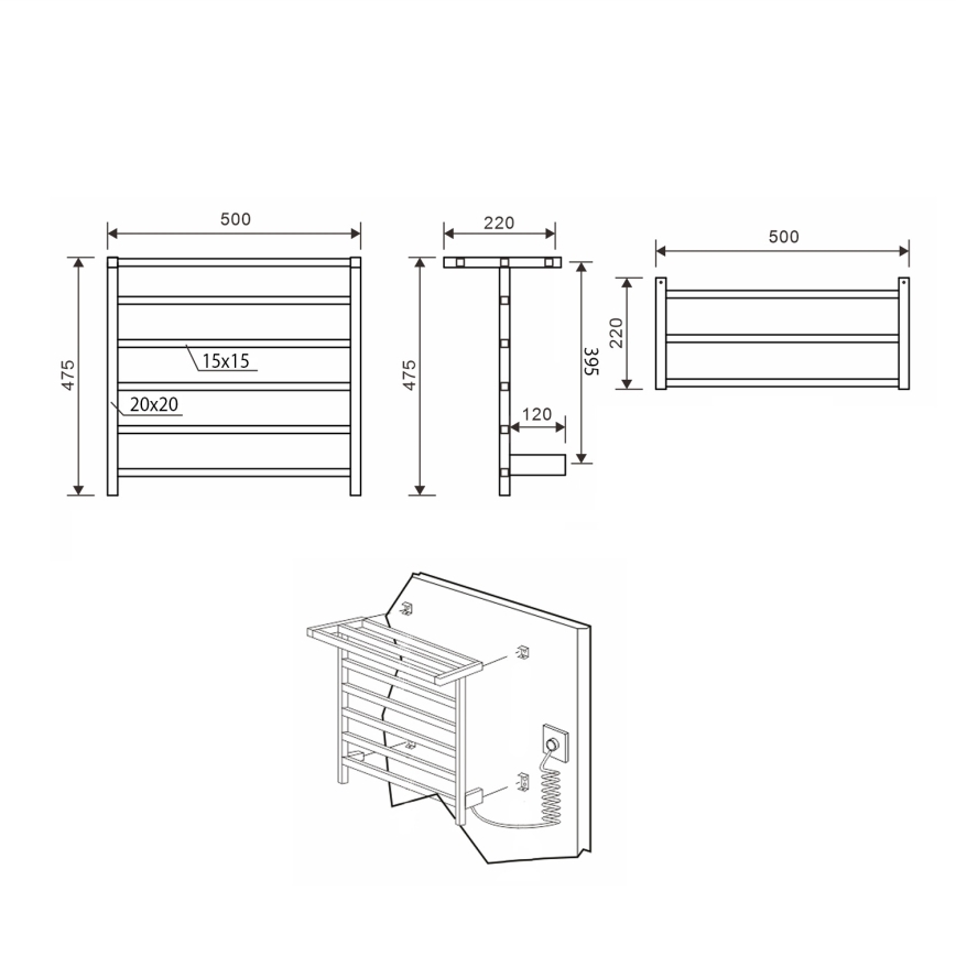 Sapho - Električni sušač peškira ELZOR 60W/230V 47x50 cm mat crne boje