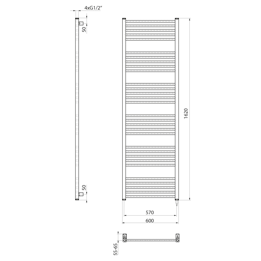 Sapho - Električni sušač za peškire METRO-E 800W 162x60 cm mat crna