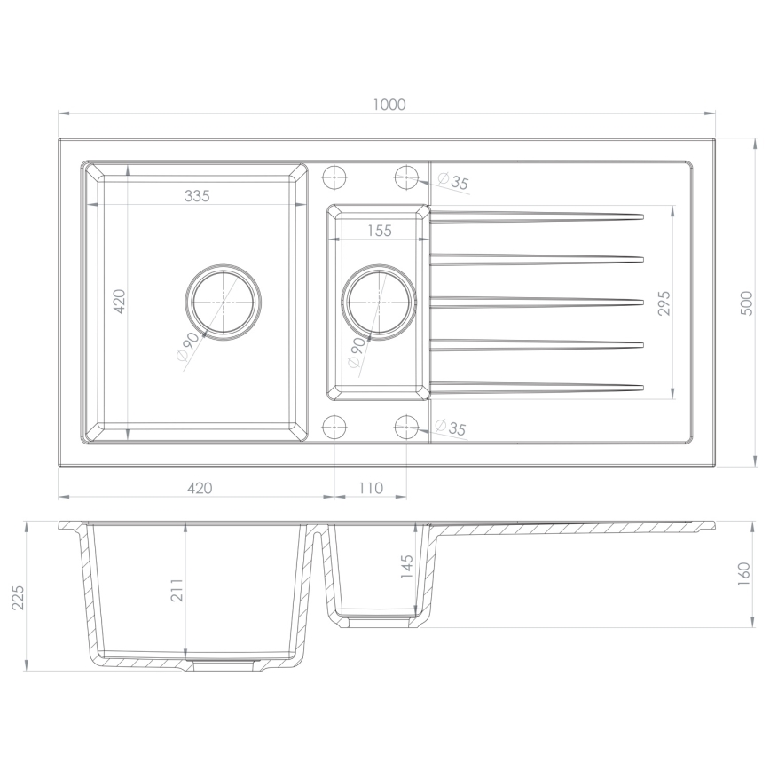 Sapho - Kuhinjski sudoper 100x50 cm granit/crna