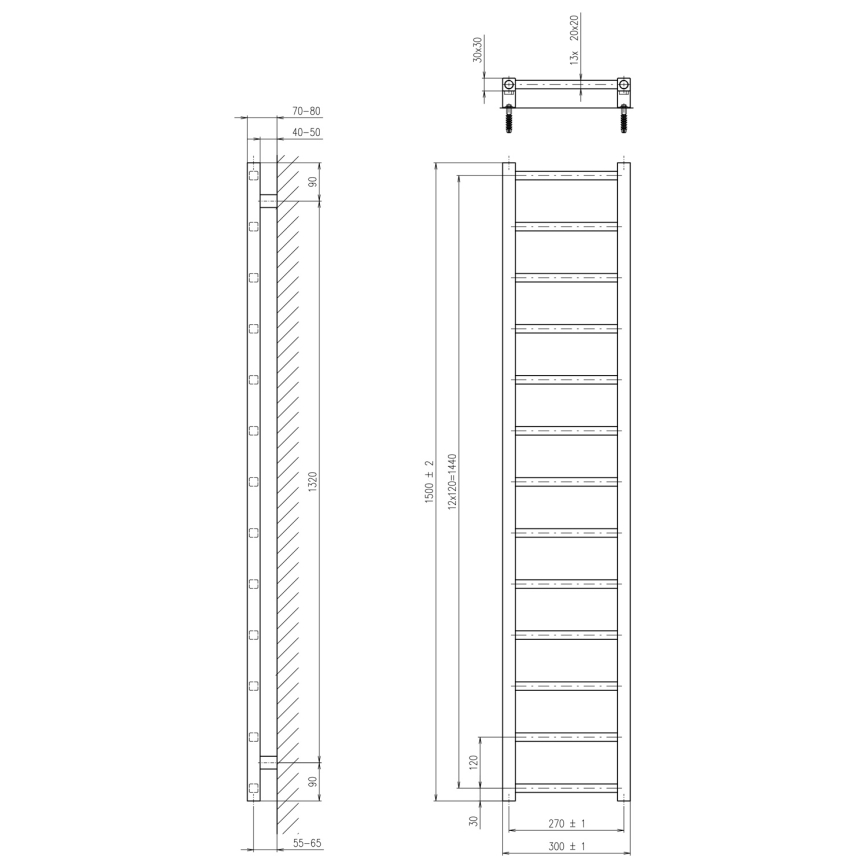 Sapho - Kupaonski radijator METRO LIGHT 276W 30x150 cm mat crne boje