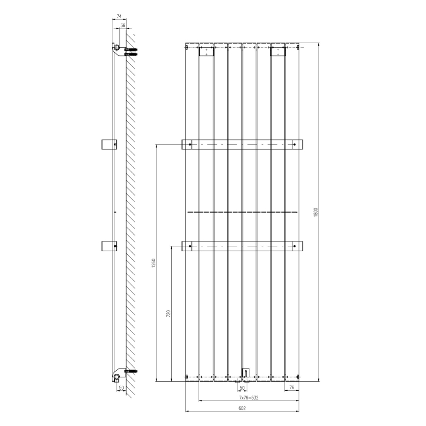Sapho - Kupatilski radijator COLONNA 1205W/230V 60x180 cm, srebrne boje