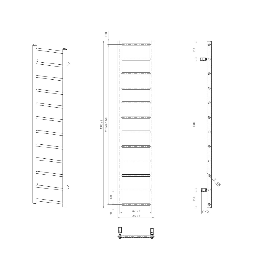 Sapho - Kupatilski radijator DINA 138x30 cm mat crne boje