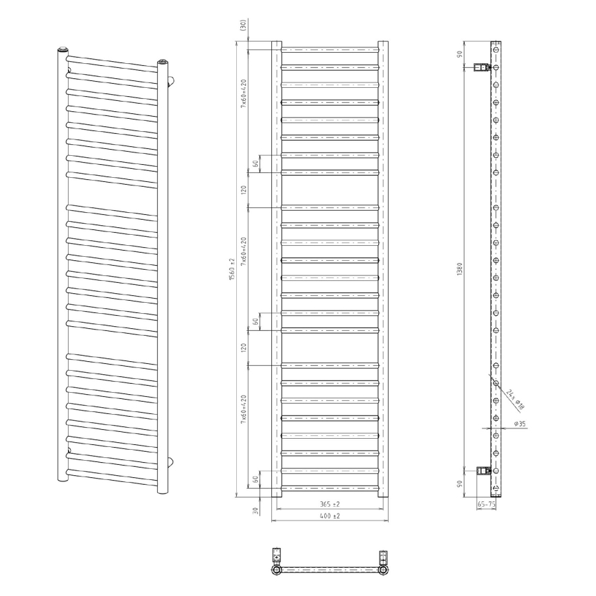 Sapho - Kupatilski radijator DINA 156x40 cm bela