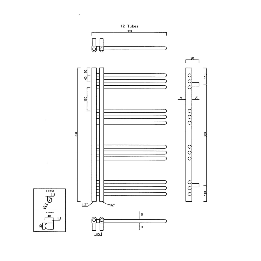 Sapho - Kupatilski radijator DORLION 90x50 cm mat crna
