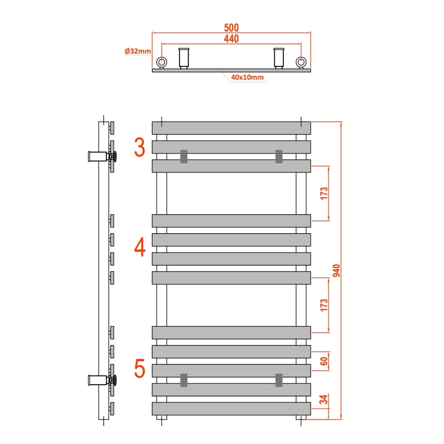 Sapho - kupatilski radijator JALOUSI 328W/230V 50x94 cm bela