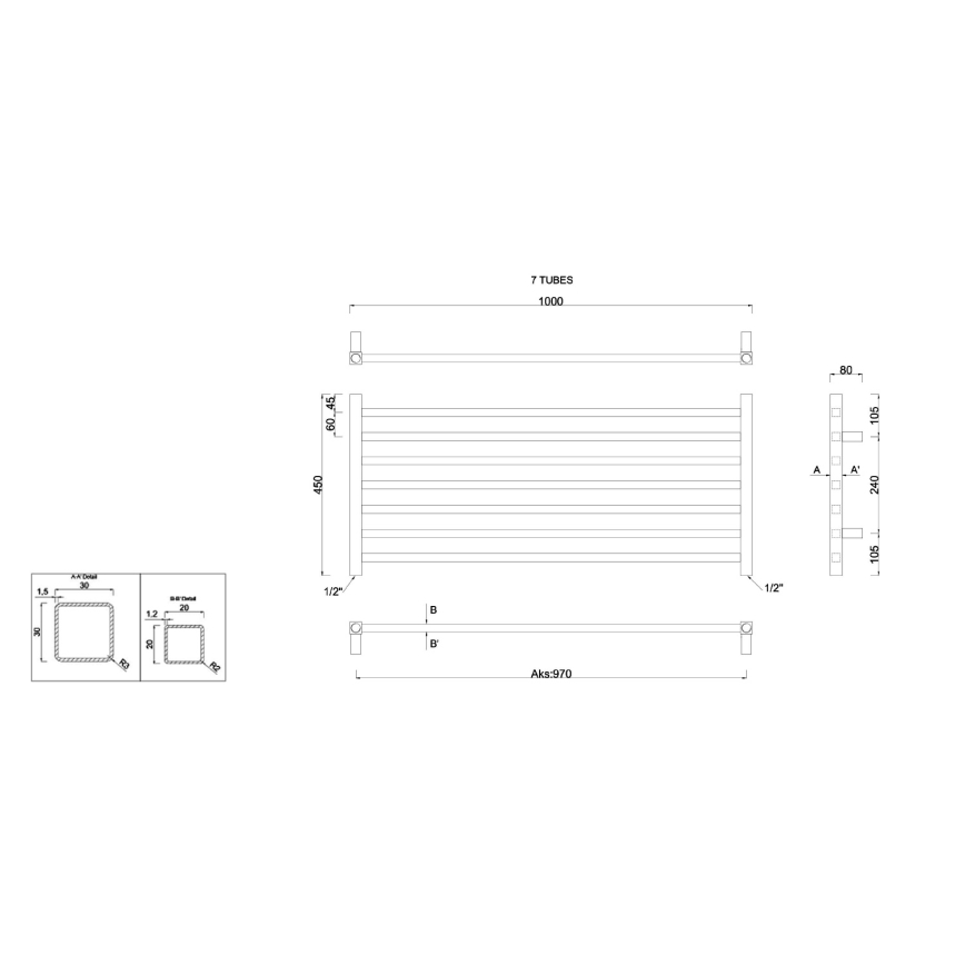 Sapho - Kupatilski radijator METRO 45x100 cm sjajni hrom
