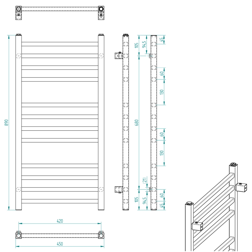 Sapho - Kupatilski radijator METRO 89x45 cm mat crni