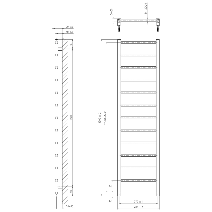 Sapho - Kupatilski radijator METRO DOS 150x40 cm mat crne boje