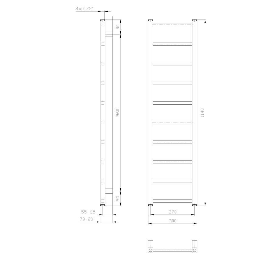 Sapho - Kupatilski radijator METRO LIGHT 114x30 cm sjajni hrom