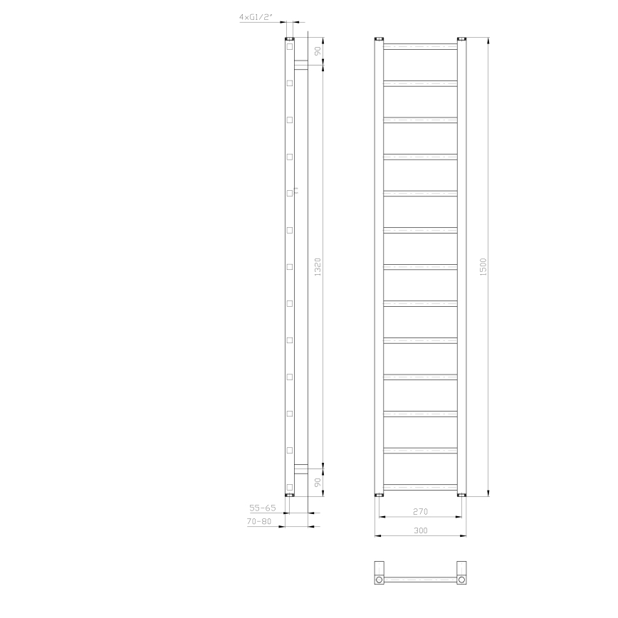 Sapho - Kupatilski radijator METRO LIGHT 150x30 cm beo