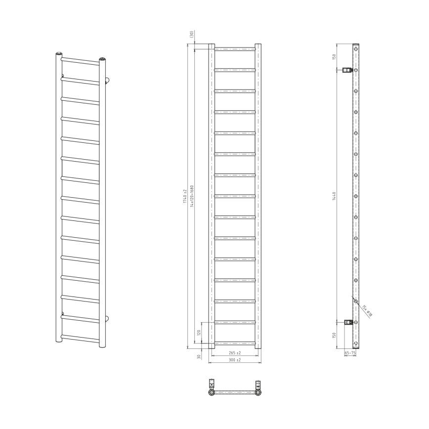Sapho - Radijator za kupatilo DINA 174x30 cm, mat crne boje