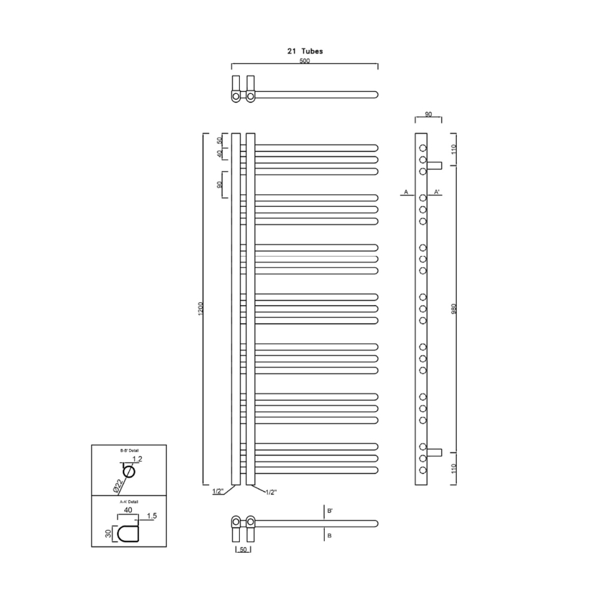 Sapho - Radijator za kupatilo DORLION 120x50 cm sjajni hrom