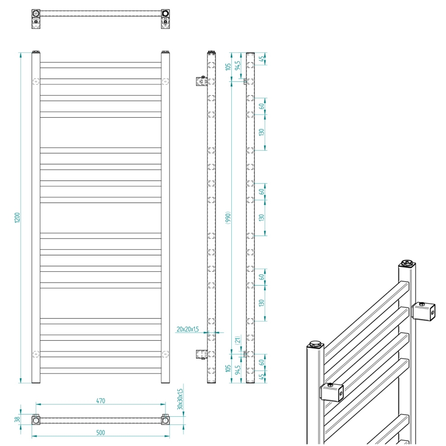 Sapho - Radijator za kupatilo METRO 120x50 cm, mat crne boje
