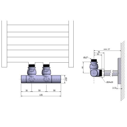 Sapho - Set priključnih ventila za centralno priključenje TWIN, sjajni hrom
