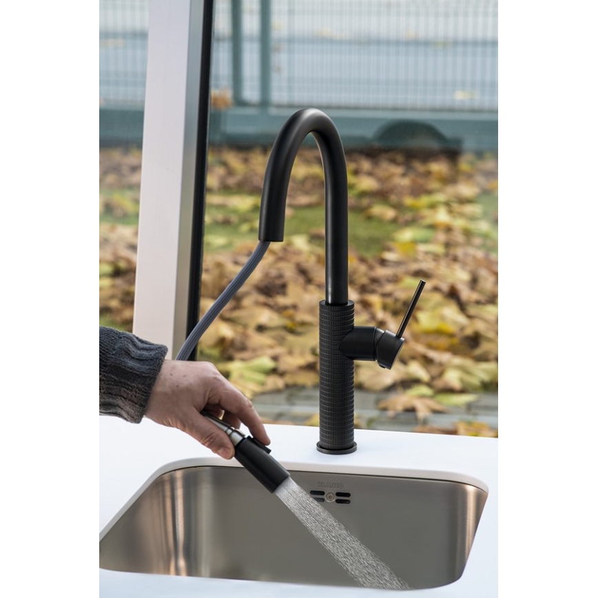 Sapho - Slavina za sudoperu sa izvlačivim tušem FLAWO mat crna