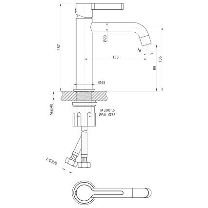 Sapho - Slavina za umivaonik ICONIC 18,7 cm mat crna
