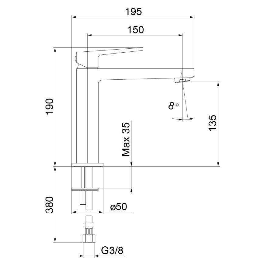 Sapho - Slavina za umivaonik TURSI 19 cm, mat crna