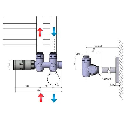Sapho - Priključni termostatski set za centralno priključenje TWIN COMBI levi/sjajni hrom