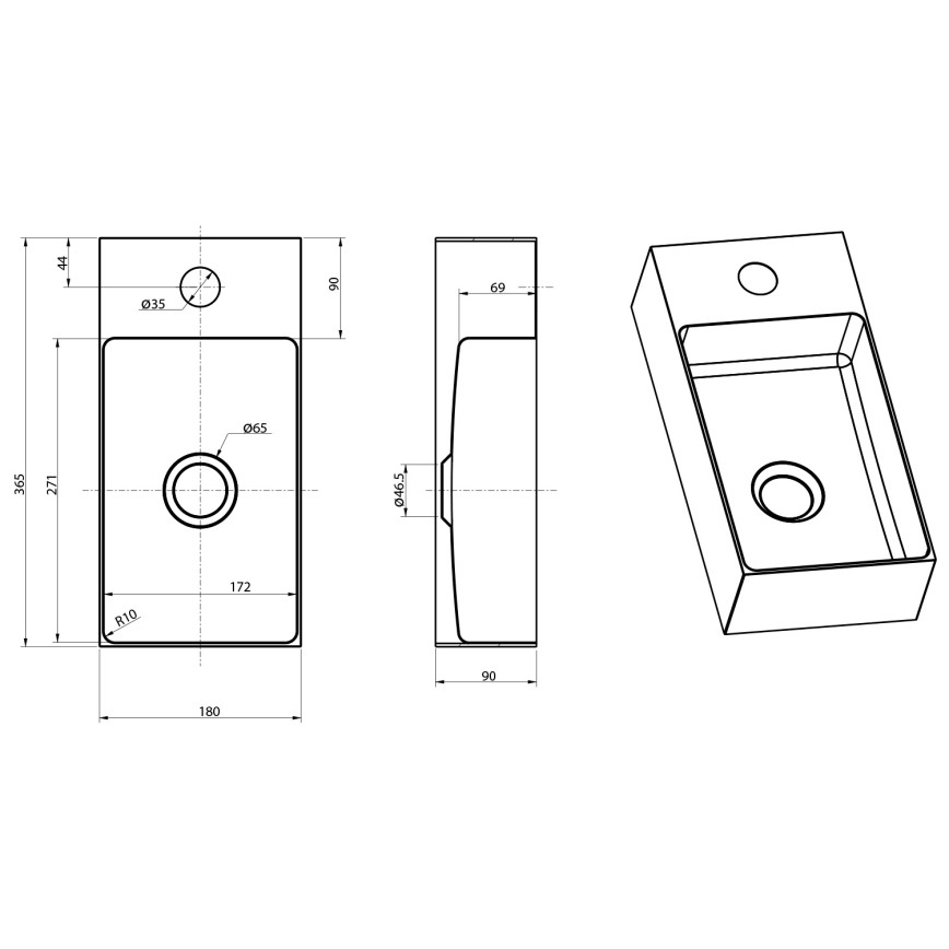 Sapho - Viseći umivaonik AURUM 36,5x18 cm, mat bakarne boje