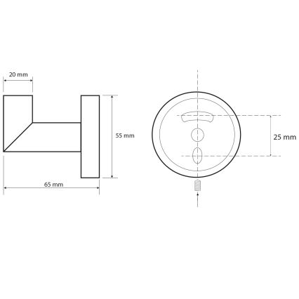 Sapho - Zidna kukica X-ROUND 5,5x6,5 cm crna
