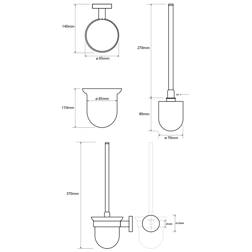 Sapho - Zidna WC četka X-ROUND matirano staklo/bela