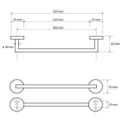 Sapho - Zidni držač za peškire X-ROUND 35,5 cm mat crne boje