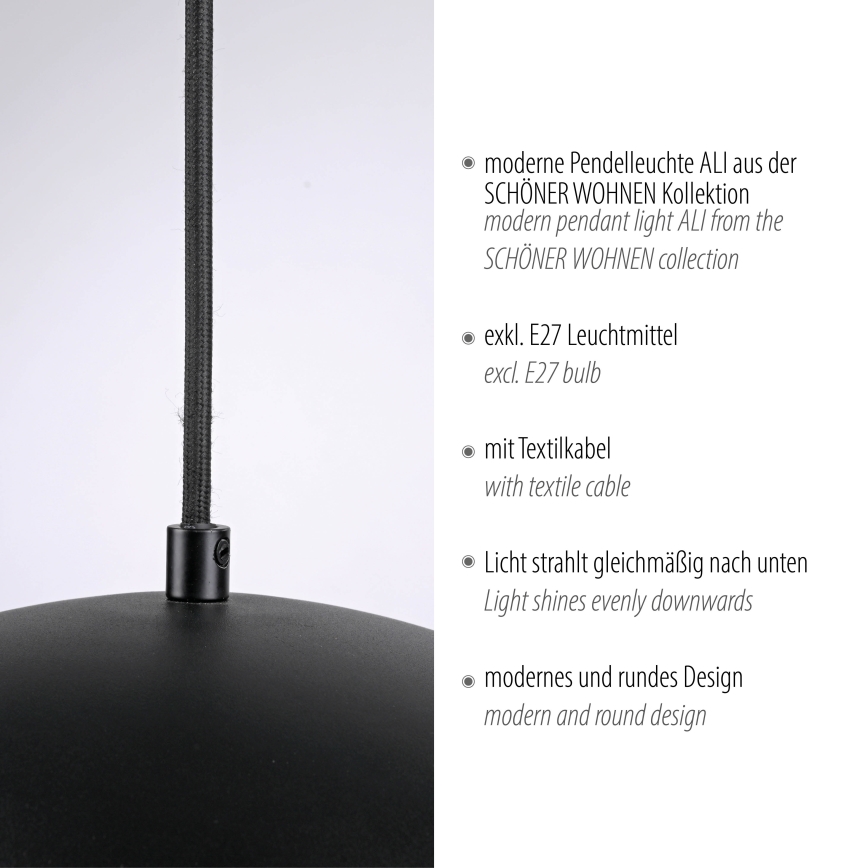 Schöner Wohnen 11728-18 - Luster na sajli ALI 1xE27/25W/230V prečnik 38 cm crna