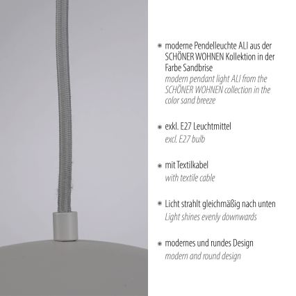 Schöner Wohnen 11728-39 - Luster na sajli ALI 1xE27/25W/230V prečnik 38 cm siva