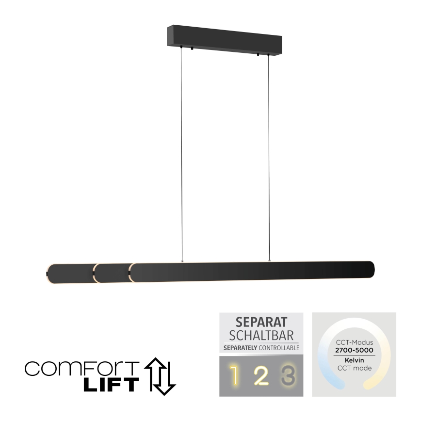 Schöner Wohnen 12577-18 - LED prigušiva luster na sajli ADRIANA ROUND 2xLED/24W/230V 2700/3000/3500/4000/5000K 160 cm crna