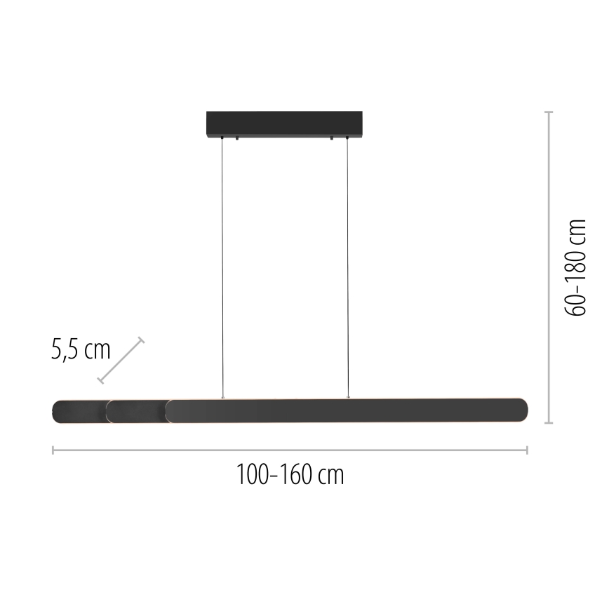 Schöner Wohnen 12577-18 - LED prigušiva luster na sajli ADRIANA ROUND 2xLED/24W/230V 2700/3000/3500/4000/5000K 160 cm crna