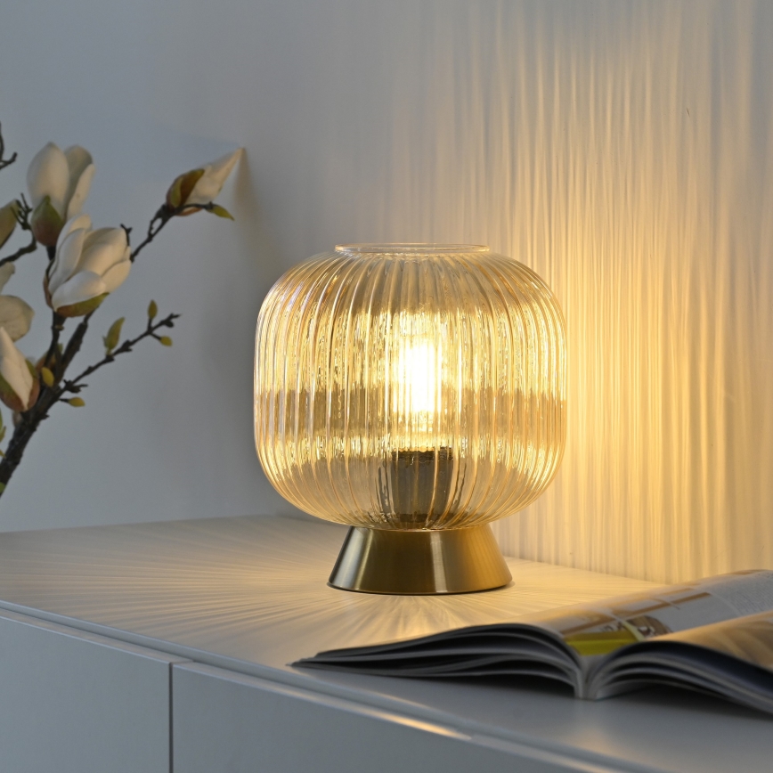 Schöner Wohnen 13573-27 - Stona lampa NAMI 1xE27/25W/230V zlatna/bež/zadimljena
