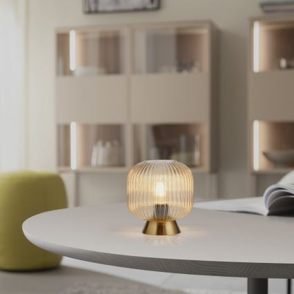 Schöner Wohnen 13573-27 - Stona lampa NAMI 1xE27/25W/230V zlatna/bež/zadimljena