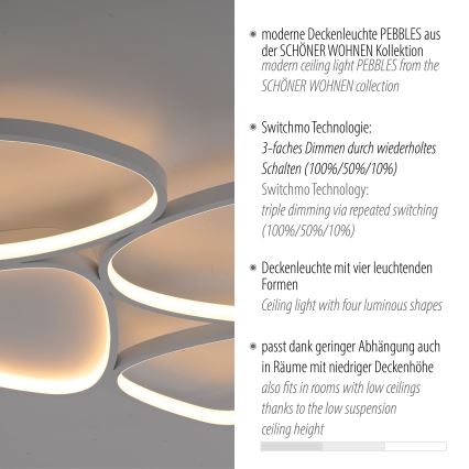 Schöner Wohnen 14038-16 - LED prigušiva stropna svetiljka PEBBLES LED/35,5W/230V bela