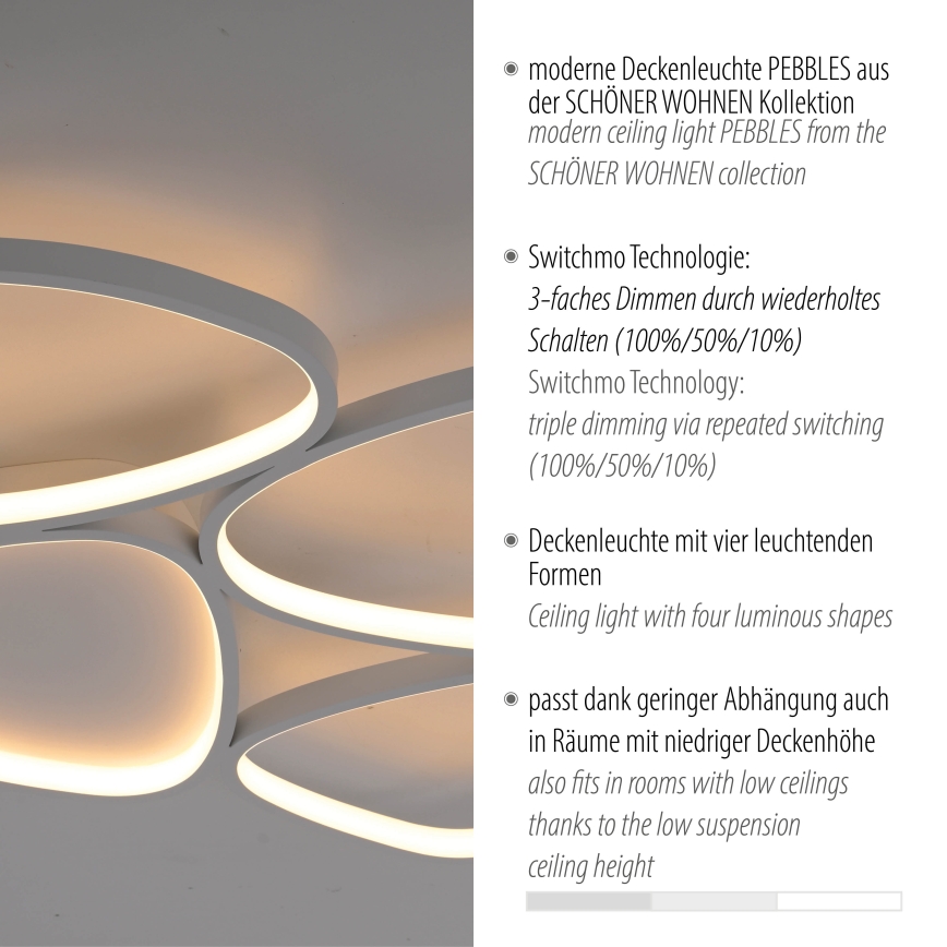 Schöner Wohnen 14038-16 - LED prigušiva stropna svetiljka PEBBLES LED/35,5W/230V bela