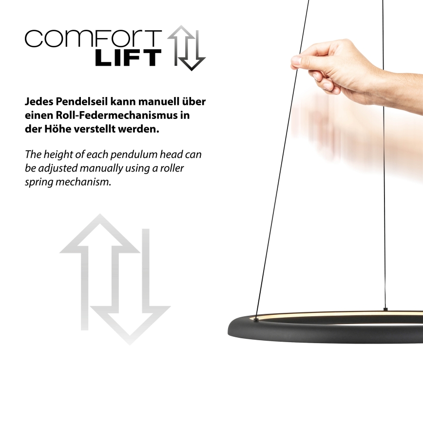 Schöner Wohnen 15570-18 - Elegantan LED luster na sajli QUILLO sa prigušiva LED/36W/230V, prečnik 60 cm, crna