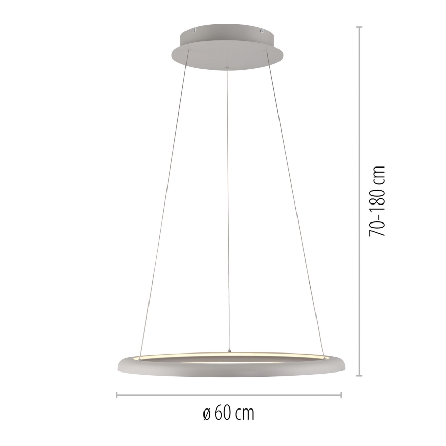 Schöner Wohnen 15570-39 - LED prigušiva viseći luster na sajli QUILLO LED/36W/230V, prečnik 60 cm, siva