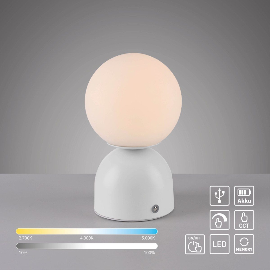 Schöner Wohnen 19218-16 - LED prigušiva dodirna punjiva stona lampa RUDI LED/1,2W/5V 3000-6000K 1200 mAh bela