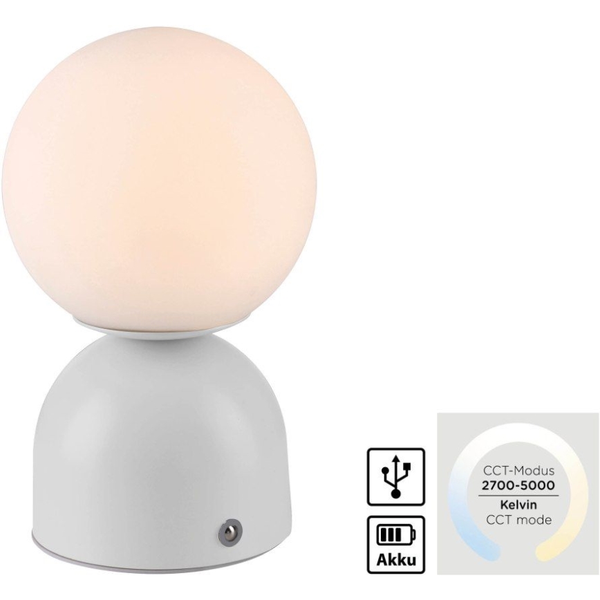 Schöner Wohnen 19218-16 - LED prigušiva dodirna punjiva stona lampa RUDI LED/1,2W/5V 3000-6000K 1200 mAh bela