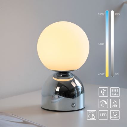 Schöner Wohnen 19218-17 - LED prigušiva dodirna punjiva stona lampa RUDI LED/1,2W/5V 3000-6000K 1200 mAh sjajni hrom