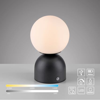 Schöner Wohnen 19218-18 - LED prigušiva dodirna punjiva stona lampa RUDI LED/1,2W/5V 3000-6000K 1200 mAh crna