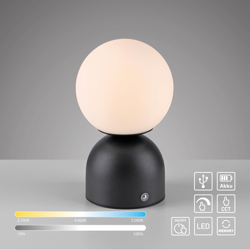 Schöner Wohnen 19218-18 - LED prigušiva dodirna punjiva stona lampa RUDI LED/1,2W/5V 3000-6000K 1200 mAh crna