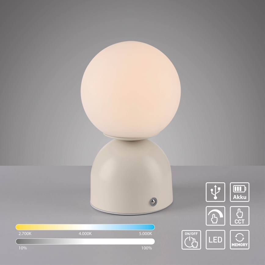 Schöner Wohnen 19218-39 - LED prigušiva dodirna punjiva stona lampa RUDI LED/1,2W/5V 3000-6000K 1200 mAh siva