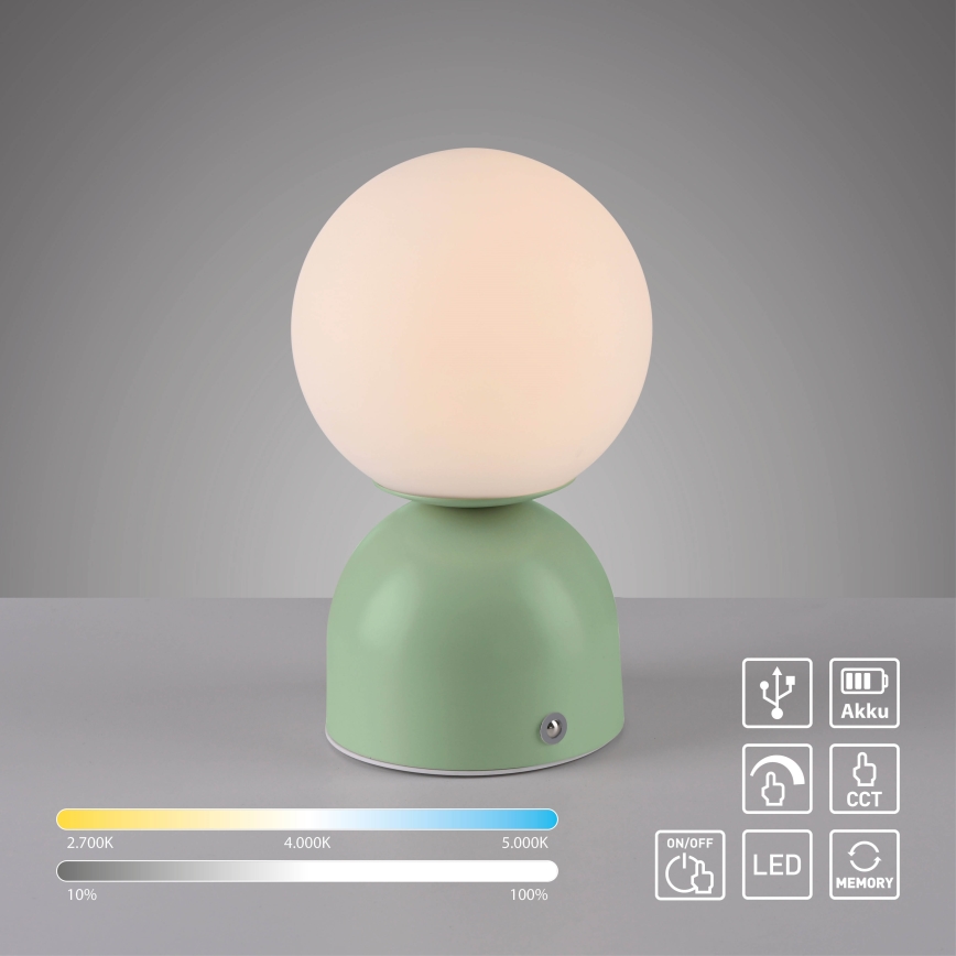 Schöner Wohnen 19218-43 - LED prigušiva dodirna punjiva stona lampa RUDI LED/1,2W/5V 3000-6000K 1200 mAh zelena