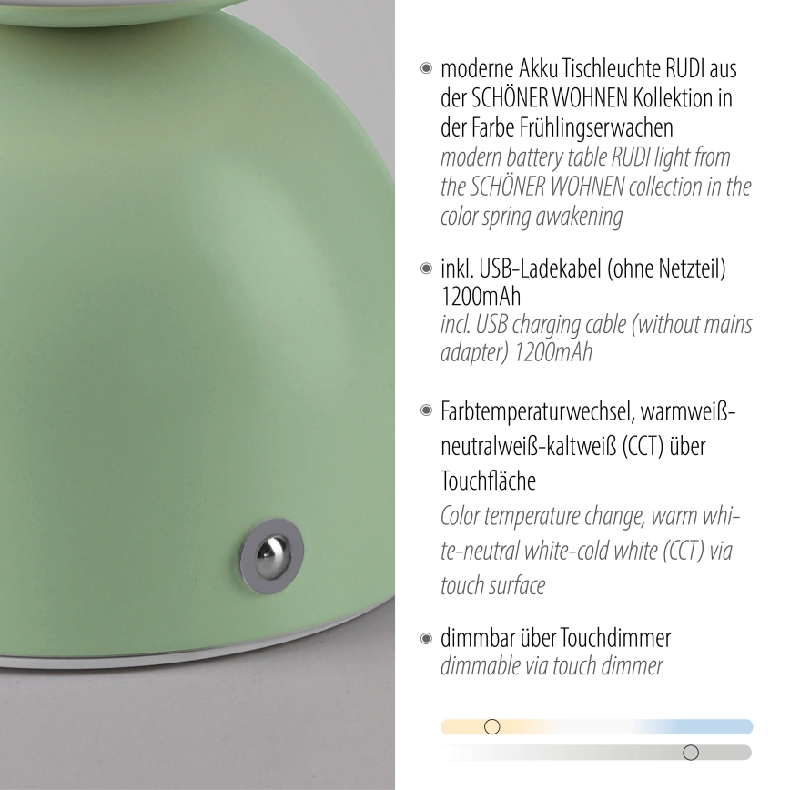Schöner Wohnen 19218-43 - LED prigušiva dodirna punjiva stona lampa RUDI LED/1,2W/5V 3000-6000K 1200 mAh zelena