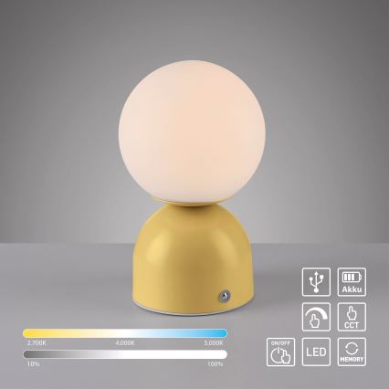 Schöner Wohnen 19218-81 - RUDI LED prigušiva dodirna punjiva stona lampa LED/1,2W/5V 3000-6000K 1200 mAh žuta
